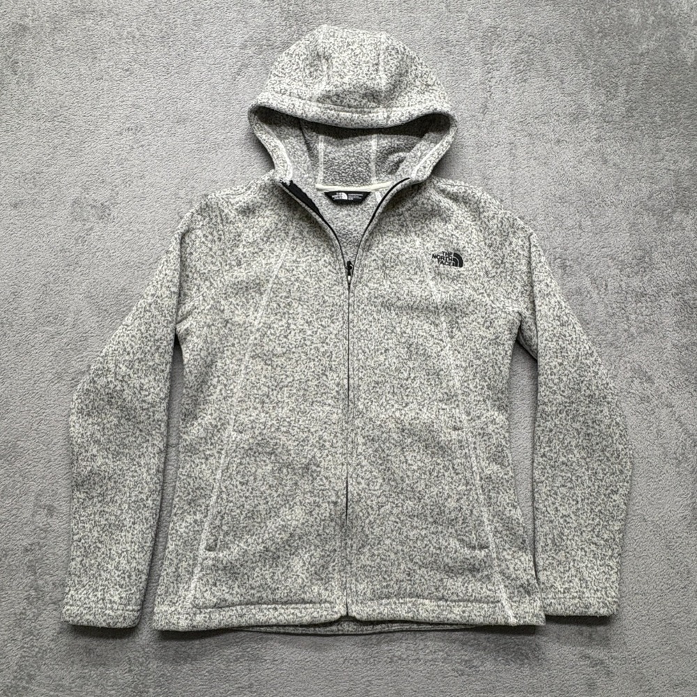 The‎ North Face Women Medium Gray Crescent Knit Fleece Full Zip Hooded Jacket